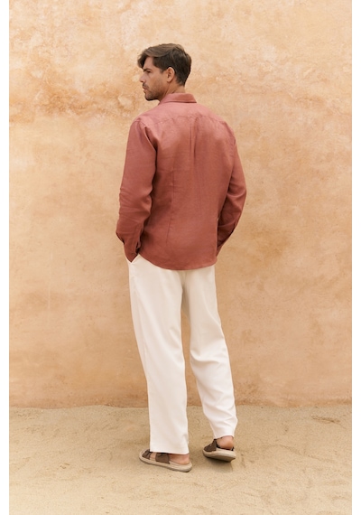 Mai Collection Mai Studios Co. Ottavia Tarçın Keten Oversize Erkek Gömlek Tarçın