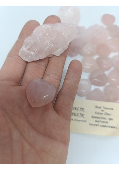 Pembe Kuvars İkili Biblo Set Kalp Şeklinde Ve İşlenmemiş Ham Hali-1001/balık Hediyelik 02