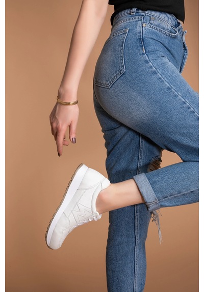 Gondol Içi Dışı Hakiki Deri Anatomik Taban Spor Ayakkabı Flf.444 Beyaz