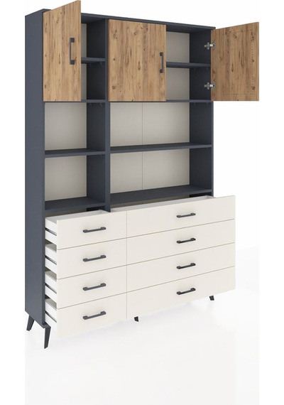 Arges Dolap 8 Raflı 8 Çekmeceli 3 Kapaklı 132x30x195 Antrasit... Antrasit