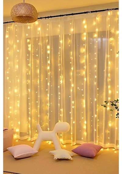 Lw-7 300 Ledli 10 Sarkıt Perde Led Işık, 8 Modlu Uzaktan Kumandalı, 3x3 Metre Peri Telli Led İtem0015klw7curtaınlıght