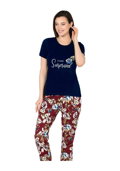 Kısa Kol Yazlık Pijama Takımı Pamuklu Alperi 78-50 Lacivert