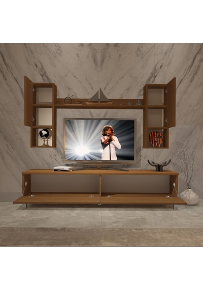 Decoraktiv Eko 5da Mdf Std Krom Ayaklı Tv Ünitesi Tv Sehpası Ceviz
