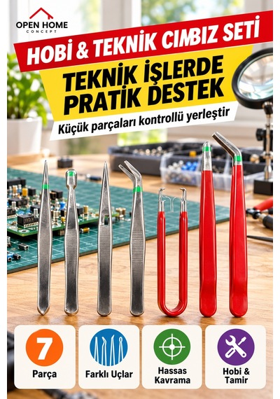 7 Parça Hobi Ve Teknik Cımbız Seti Farklı Uçlu Maket Elektronik Tamir Küçük Parça Tutma Kavrama Seti