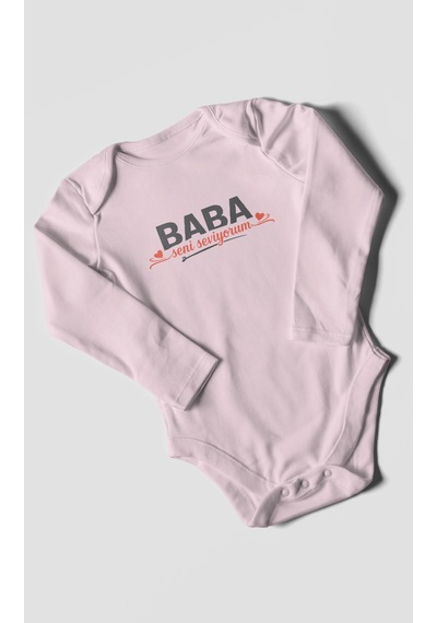 Morivokids Baba, Seni Seviyorum Uzun Kollu Bebek Body %100 Pamuk Bebe Pembe