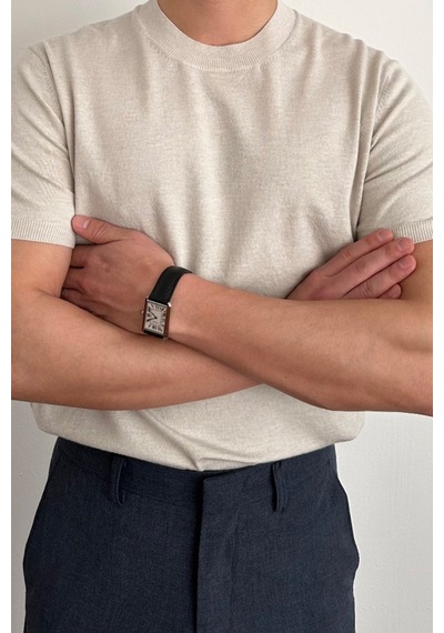 Tarz Cool Erkek Slim Fit Bisiklet Yaka Triko T-shirt Bej