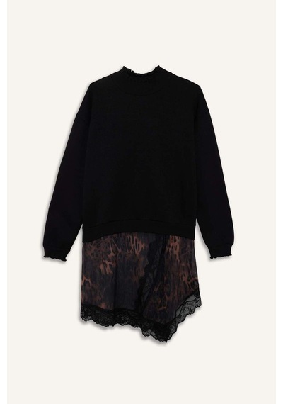 Defacto Bisiklet Yaka Leopar Desenli Sweatshirt G6561ax25wnbk81 Siyah-bk81