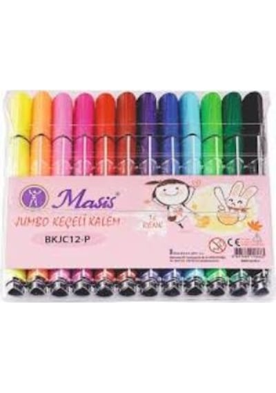 Masis Jumbo Keçeli Kalem Seti 12 Renk - Kalın Keçeli Kalem 12'li