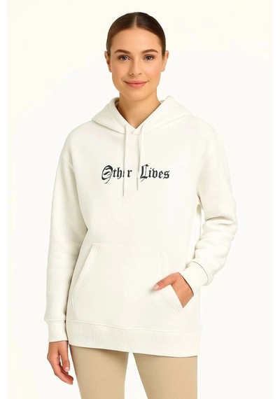 Freedom Store Kadın Oversize Kapüşonlu Kanguru Cepli Baskılı 3 İplik Pamuklu Sweatshirt Hoodie - Beyaz