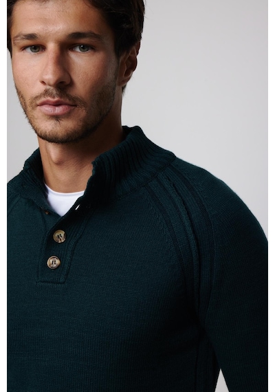 Tudors Erkek Slim Fit Dar Kesim Dik Yaka Düğmeli Triko Yeşil Triko Kazak-29591-yeşil Yeşil