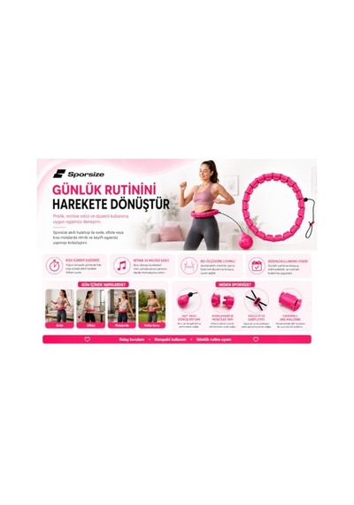 Sporsize Akıllı Hulahop, Ağırlıklı Toplu Ayarlanabilir Modüler Fitness Hulahopu, Bel Ve Karın Egzersiz Aleti, Evde Spor İçin, Pembe