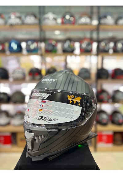 Sway Sw 865 Space Black White Full Face Kapalı Motosiklet Kask Gri - Siyah