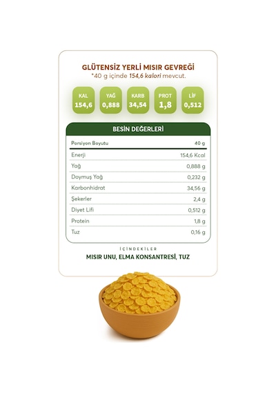 Glutensiz Fabrika Glutensiz Yerli Mısır Gevreği Cornflakes 250 G