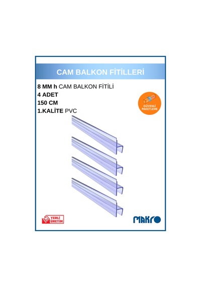 8 Mm Küçük H Y Cam Balkon Şeffaf Fitil 150 Cm 4 Adet 1.5 M