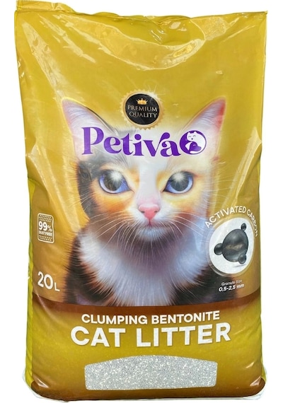 Petiva Süper Premium Aktif Karbon Topaklaşan Bentonit Kedi Kumu 20 L