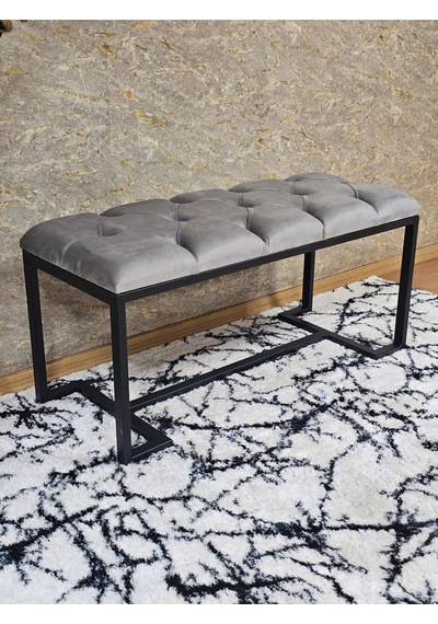Zafir Siyah Boyalı - L - Ayaklı 100 Cm X 38 Cm Oturak - Bench - Makyaj Taburesi - Makyaj Oturak Gri