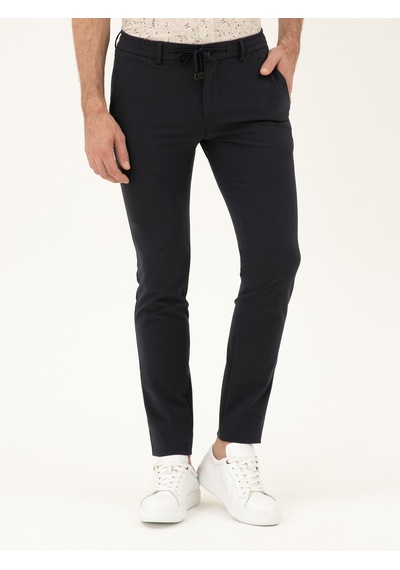 Cacharel Lacivert Slim Fit Beli Bağcıklı Pantolon