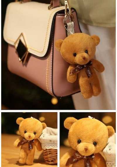 12 Adet Peluş Ayıcık Set Mini Yumoş Çanta Süsü Aksesuarı Anahtarlık Karışık Renk 11 Cm