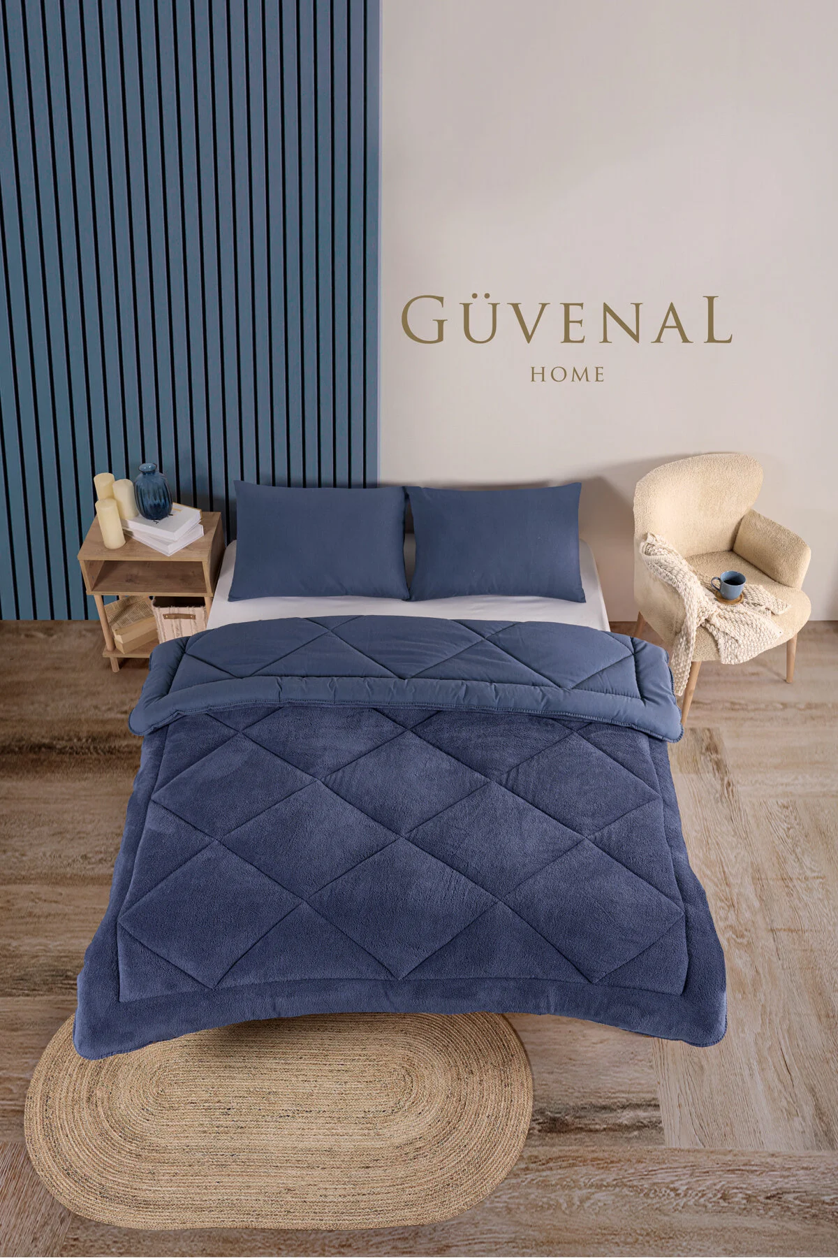 Güvenal Elite Wellsoft Çift Kişilik Çift Taraflı Yastık Kılıflı Lüx Yorgan Seti Yorgan Uyku Seti Çeyiz Lacivert