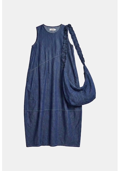 Kadın Koyu Mavi Oversize 2'li Tasarım Çanta Ve Elbise
