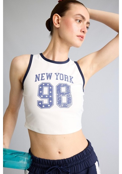 Defacto Crop Top Baskılı Bisiklet Yaka Sporcu Atlet H2000ax26auwt34 Beyaz-wt34