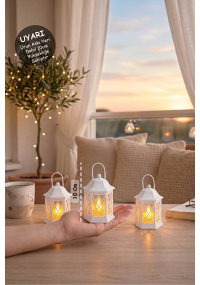 Balkon Süsü Mini Fener / 3 Lü Dekoratif Led Mumluk Seti