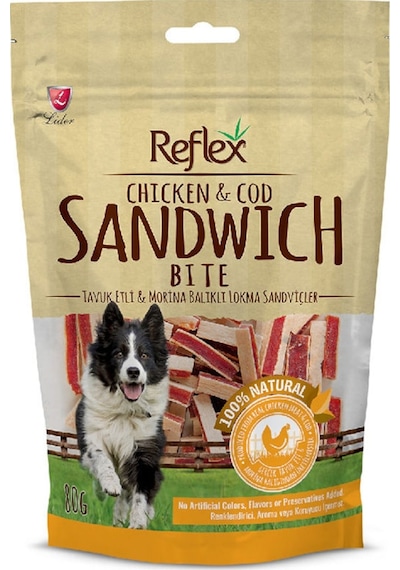Reflex Tavuk Etli ve Morina Balıklı Lokma Sandviç Köpek Ödülü 80 G