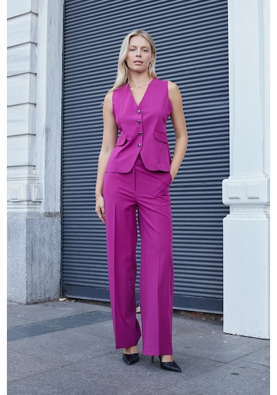 JUMENT Kadın Yüksek Bel Yan Cepli Bol Paça Rahat Kesim Palazzo Kumaş Pantolon-magenta JUMENT Kadın Yüksek Bel Yan Cepli Bol Paça Rahat Kesim Palazzo Kumaş Pantolon-magenta