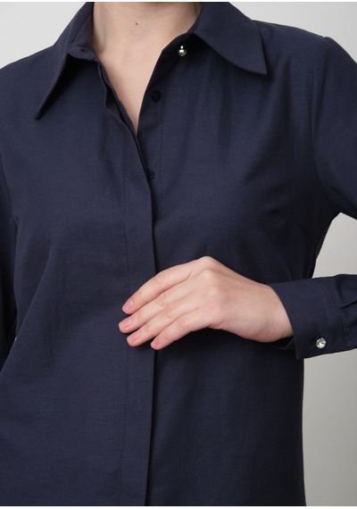 Pera Moda Kadın Slim Fit Pamuklu Ofis Gömleği Lacivert