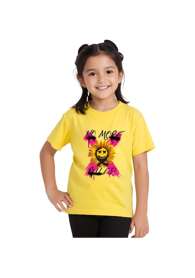 Panios Kids X Rules Baskılı Kız Çocuk Kısa Kollu T-shirt Sarı