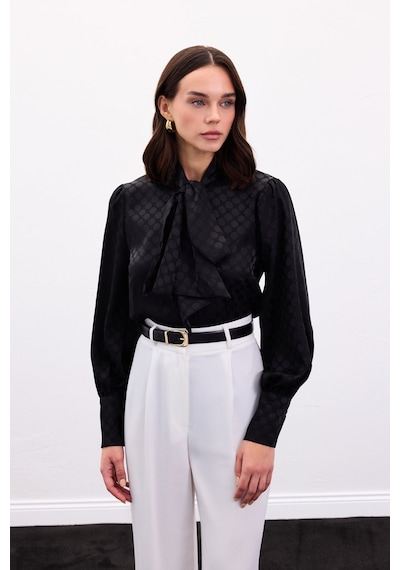 Sateen Puantiye Desenli Gömlek - Siyah-136902 Siyah