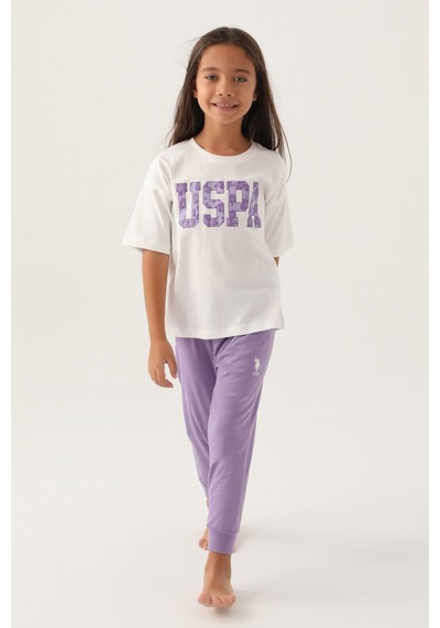 U.s. Polo Assn Lisanslı Floral Text Krem Kız Çocuk Pijama Takımı 5274-43198 Krem