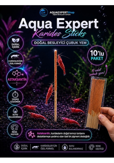 Aqua Expert Karides Sticks Karides Yemi 10 Lu Paket Doğal Besleyici Çubuk Yem Özel Formül - Askantansin