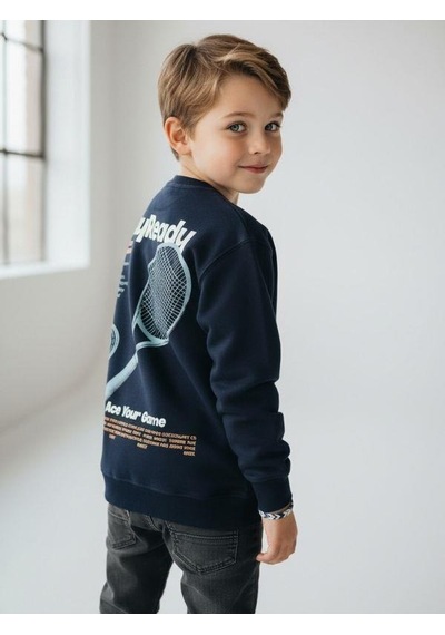 Zekids Erkek Çocuk Pamuklu Stay Yazılı İnce Uzun Kollu Sweatshirt-16334 Lacivert