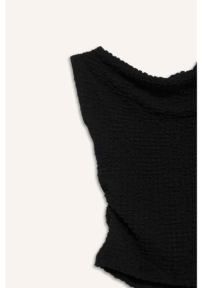 Defacto Slim Fit Dar Kesim Tek Omuzlu Bürümcük Bluz G2703ax25aubk81 Siyah