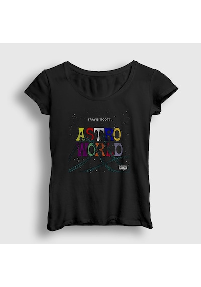 Presmono Kadın Roller Coaster Astroworld Travis Scott T-shirt Siyah