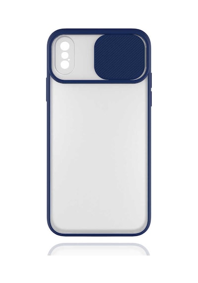 Noktaks - Apple Uyumlu iPhone Xs Max 6.5 - Kılıf Slayt Sürgülü Arkası Buzlu Lensi Kapak - Lacivert