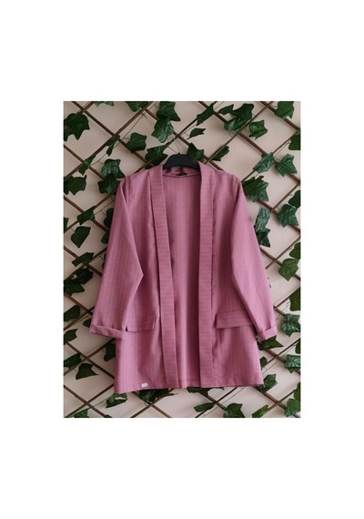 Çınar Boutique Çizgili Şal Yaka Ceket Çizgili Pembe Çizgili Pembe