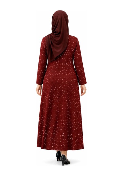 Hira Life Fashion Kadın Bisiklet Yaka Ful Kristal İki İplik Batal Tesettür Elbise Bordo Bordo Hira Life Fashion Kadın Bisiklet Yaka Ful Kristal İki İplik Batal Tesettür Elbise Bordo Bordo