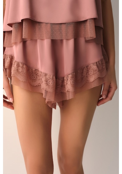 Suwen Vivienne Dantelli Şort Pijama Altı St4450603023 Kahverengi