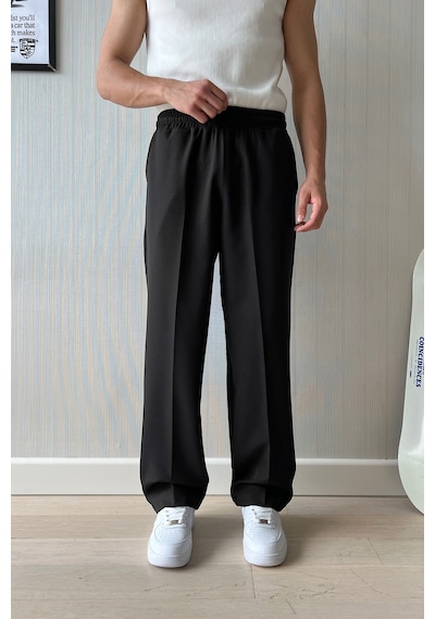 Flaw Atelier Timeless Bel Lastikli Kumaş Pantolon Siyah Siyah