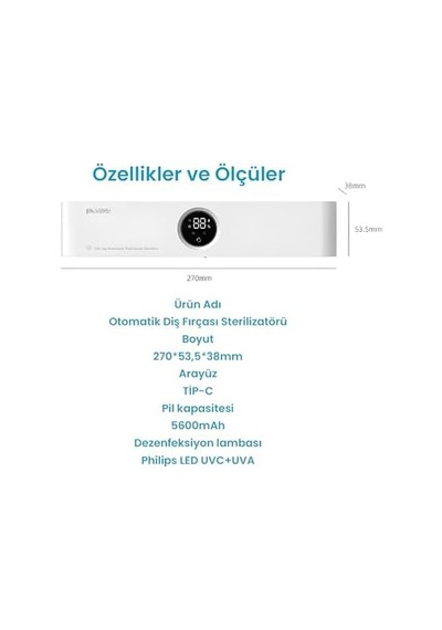 Pluzz Şarj Edilebilir Diş Fırçası Tutacağı Tam Otomatik Sensörlü Uv Sterilizatör Led Teknolojisi Mavi Açık Ahşap