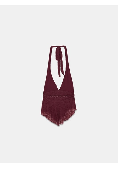 Dilvin 21228 Dantel Halter Yaka Top-bordo