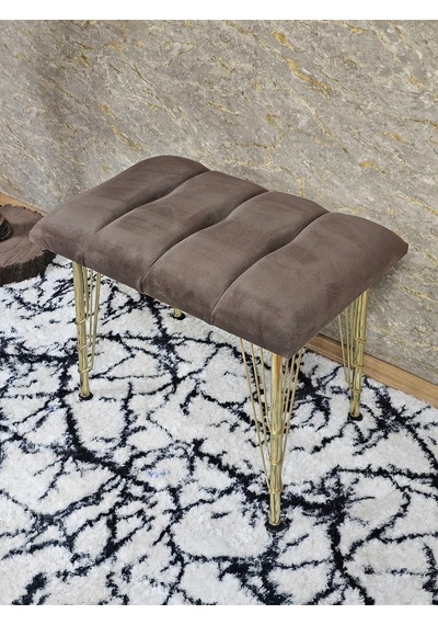 Zafir Metal Gold Tel Ayaklı 60 Cm Puf Bench - Puf - Bench - Oturak - Mutfak Oturağı - Antre Oturağı Kahverengi