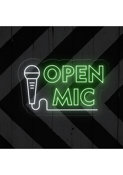 Open Mıc Yazılı Ve Şekilli Neon Tabela Yeşil
