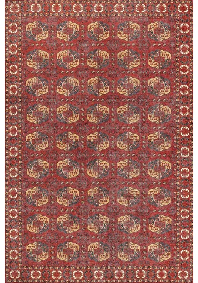 Artloop Relic Kırmızı Vintage Dokulu Klasik Desenli Dokuma Tabanlı Şönil Halı Al 475