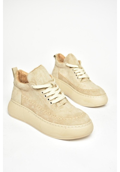 Fox Shoes T811845302 Bej Süet Kalın Tabanlı Kadın Ayakkabı Bej-süet Bej