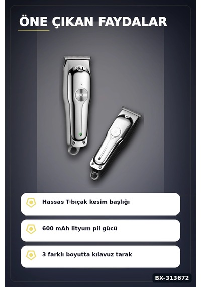 600 Mah Lityum Pil 3 Taraklı Tıraş Makinesi Lazer Epilasyon Öncesi Kısaltma Bx-313672