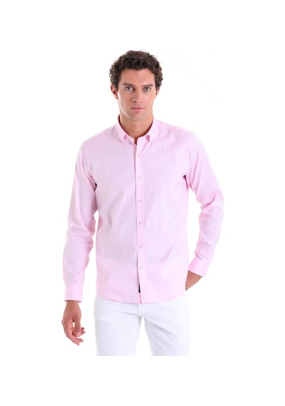 Hatemoğlu Pembe Comfort Fit Düz 100% Pamuk Düğmeli Yaka Uzun Kollu Casual G Pembe
