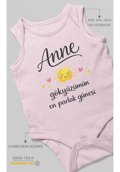 Morivokids Anne, Gökyüzümün En Parlak Güneşi Sıfır Kollu Bebek Body Bebe Pembe